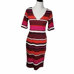 Slate & Willow Size Medium Bold Striped V-Neck Knee Length Dress